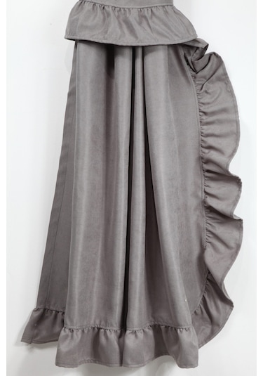 Poli Perde Çift Kanat Dikey Fırfırlı Açık Gri