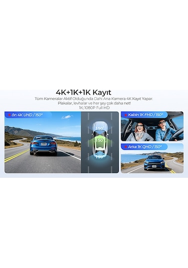 Azdome M500 4k 3 Kameralı Araç İçi Kamera