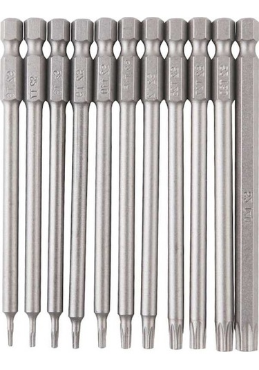 Novahub Tornavida 11 Adet Torx Başlı Tornavida Ucu Seti 6.35mm Altıgen Şaft 100mm Uzun M - Kullanışlı Torx Uçlu Tornavida Seti