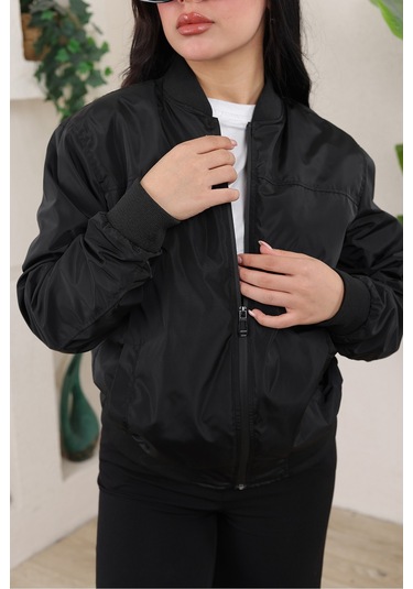 Bomber Kolej Su Geçirmez Ceket Siyah Bndk