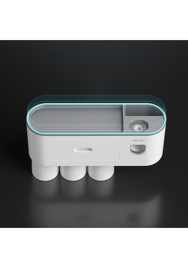 Siyah Mengnı Duvara Monte Manyetik Diş Fırçası Tutucu Su Geçirmez Diş Macunu Sıkacağı Tuvalet Otomatik Dağıtıcı Banyo Aksesuarları 2 Bardak Siyah