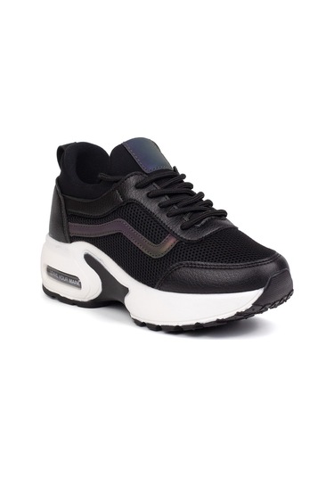 Kız Çocuk Siyah Beyaz Fileli Rahat Günlük Sneaker Nefes Alan Spor Ayakkabı Siyah - Beyaz