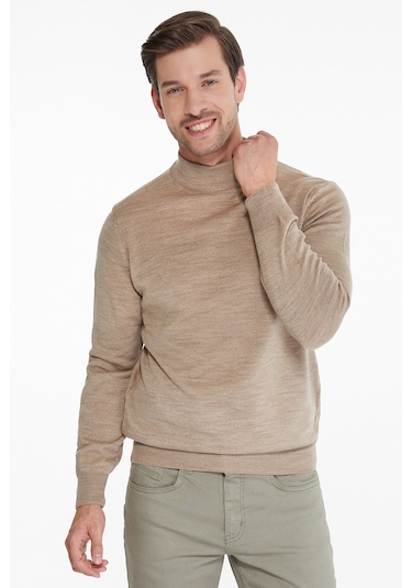 Hatemoğlu Yarım Balıkçı Erkek Triko Kazak Bej