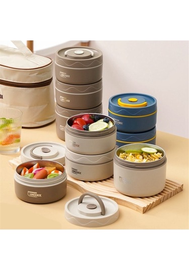 Ulzyvf Yemek Termosu - Paslanmaz Mikrodalga Kutusu, Kahverengi, 420ml Kahverengi