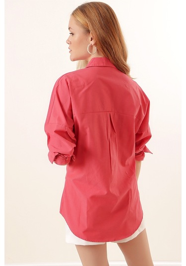 Bigdart 3900 Oversize Uzun Basic Gömlek - Nar 001