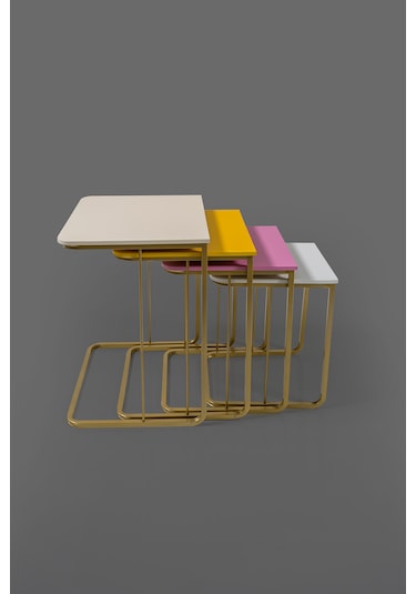 Tekerleksiz - Vegas Zigon Sehpa 4 Lü - Gold