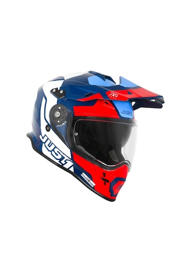 J34 Pro Tour Mavi-beyaz-kırmızı Güneş Vizörlü Cross Kask Çok Renkli