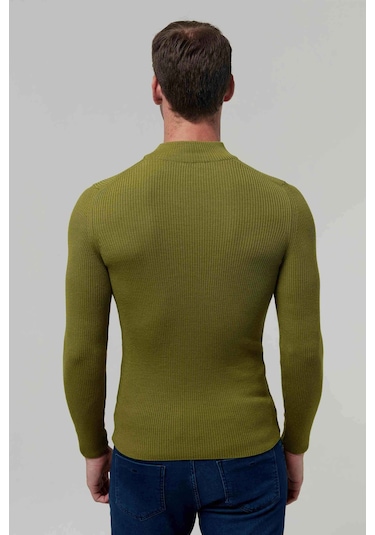 Twn Slim Fit Yeşil Rib Örgü Kazak 5ec0606317701 401