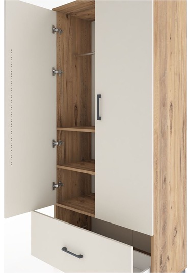 Hyperion Dolap 3 Raflı Tek Çekmeceli Tek Askılı 88x44x195 Çam... Çam