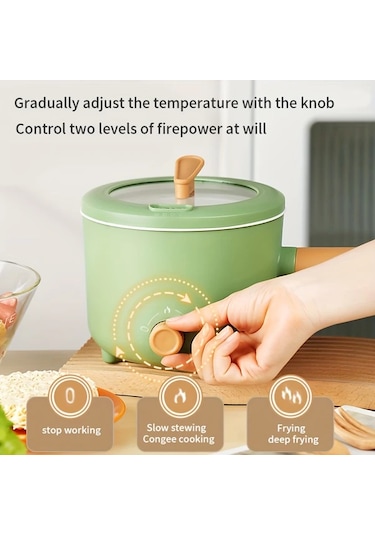 Honeybeeshop Mavi Taşınabilir Elektrikli Yapışmaz Tencere Kapaklı Hafif Kullanışlı Çok Fonksiyonlu Pişirme Tenceresi