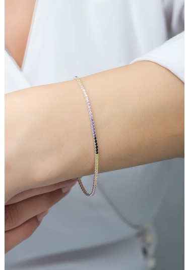 Azuris Silver Azuris Silver 925k Gümüş 1,5 Mm Renkli Su Yolu Bileklik Gümüş