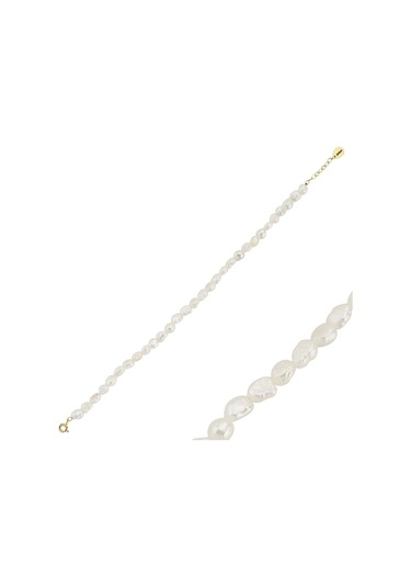 7,5 Mm Yassı Barok İnci Bileklik 18 Cm / Sarı Sarı Sarı Altın