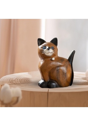 Opulentliving Ahşap Kedi Heykeli, Yatak Odası Dekoru, Sevimli Yavru Kedi Süsü, L Kafa Sol, Ev Hediyesi L Kafa Sol