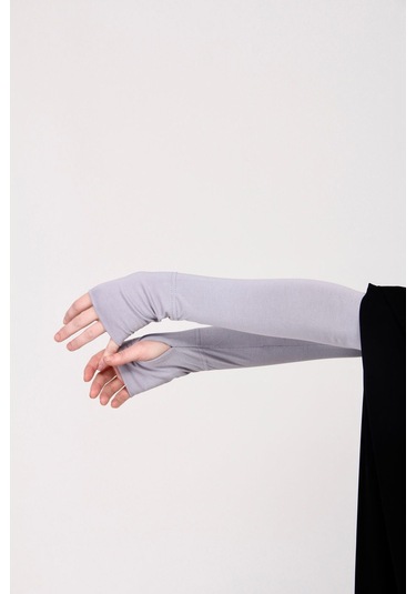 Parmak Geçmeli 45cm Likralı Penye Kolluk 1 Çift Gri