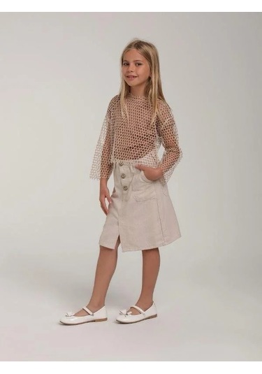 Kız Çocuk Tasarım File Bluz İç Bluz Hariçtir -15610 Bej