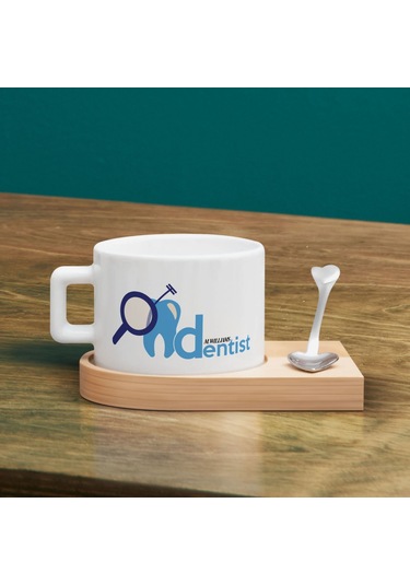 Bk Gift Kişiye Özel İsimli Diş Hekimi Tasarımlı-5, Ahşap Altlıklı Seramik Fincan, Meslek Hediyesi, Yeni İş Hediyesi Kobitmeyen137928 Bk Gift