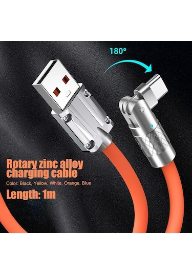 120 W 6a Süper Hızlı Şarj Sıvı Silikon Kablo Tip-c 180 Derece Döner Şarj Veri Kablosu Xiaomi Huawei Samsung Uyumlu 1 M Veri