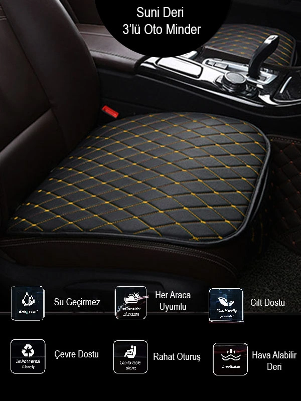 Nissan Gtr R35 2009 Ve Sonrası Ön Ve Arka Takım Koltuk Minderi Kılıf Siyah Suni Deri Sarı Dikişli