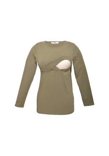 Luvmabelly 2701-2708 Pamuklu Uzun Kollu Lohusa Emzirme T-shirt-haki