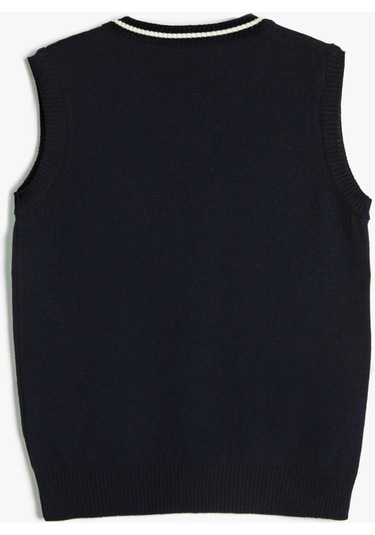 Koton Süveter V Yaka Çizgi Detaylı Lacivert 4wkb90002tt 4WKB90002TT720 Lacivert