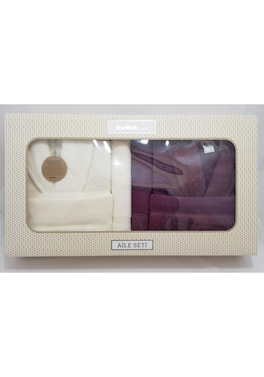 Özdilek Branch Aile Bornoz Seti Krem-Mürdüm