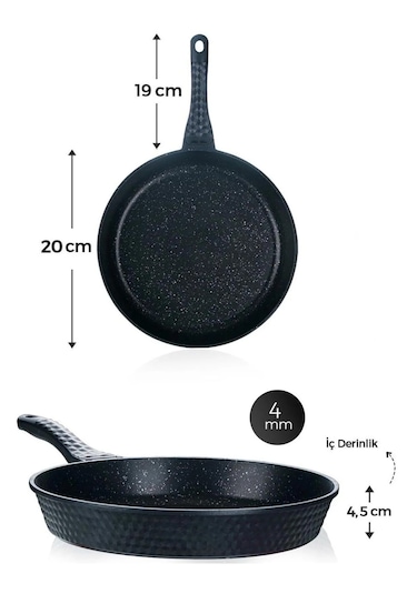 Leony 3 Parça Tava Seti 20 CM-24 CM-28 CM Siyah Döküm Granit Kaplama