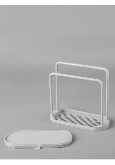 Neevoyu Beyaz Mutfak Sünger Ve Sabun Tutucu, 20.5x9.5x20.5 Cm, Su Akıtma Tablasıyla, Organizasyon Ve Kurulu Tutma Fonksiyonu, 1 Adet Beyaz