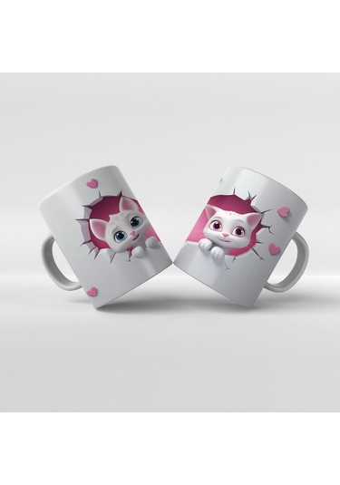 Baskılı Kupa Bardak Sevimli Kedi - 19