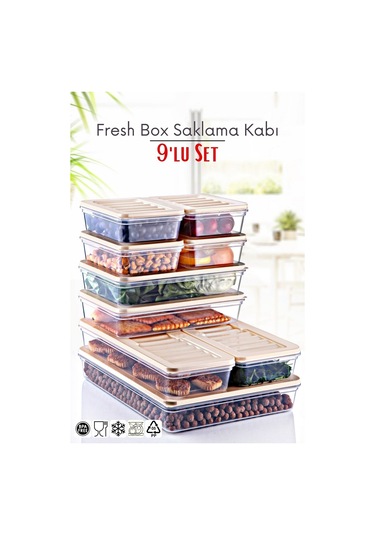 Ny Home 9'lu Set Freshbox Mikrodalga Ve Difrize Uygun Saklama Kabı Krem