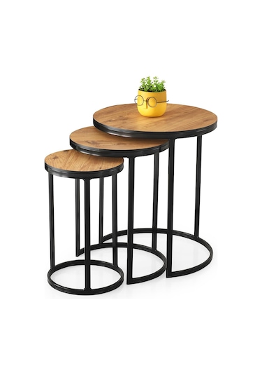 Sedef Modern Tarz Zigon Sehpa 3'lü Yuvarlak 001