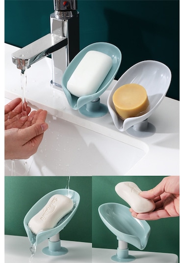 2 Adet Gri Vantuzlu Su Giderli Sabunluk Şık Tasarımlı Su Tutmaz Katı Sabunluk Diğer