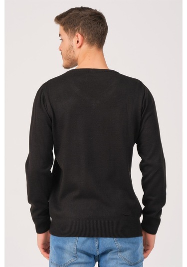 V0002 Dewberry Erkek V Yaka Kazak-siyah Siyah