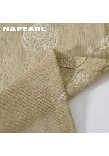 Bej 1 Adet Napearl Modern Taklit Keten Baskı Tül Perde Çiçek Desenli Pencere Sırf Perde Ev Dekor İçin W150cm X L250cm