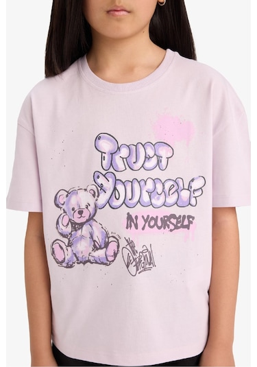 Defacto Kız Çocuk Relax Fit Bisiklet Yaka Baskılı Kısa Kollu Tişört E0353a825smpn425 Pembe