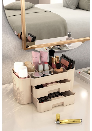 Genius Makyaj Düzenleyici Ve Kozmetik Saklama Kutusu Organizer 3'lü Set Krem