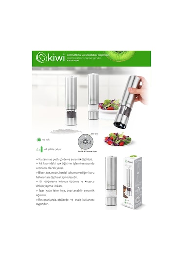 Kiwi KSPG 4806 Pilli Led Işıklı Otomatik Tuz Karabiber Değirmeni