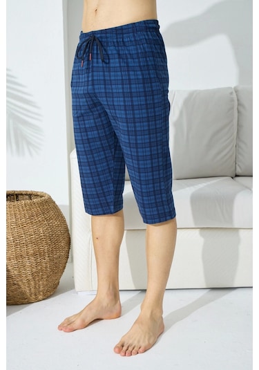 Moon Wear 195 Erkek Ekose Tek Kapri Şort İndigo