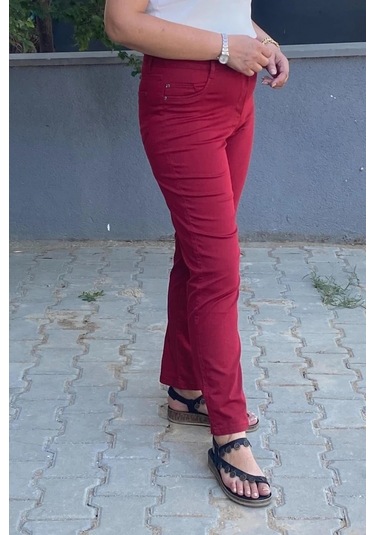 Kadın Kırmızı Boru Paça Pantolon Kırmızı