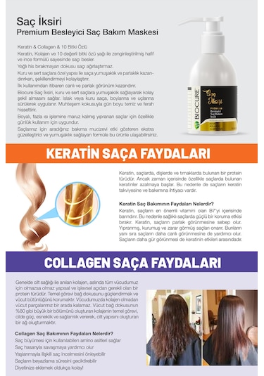 Biocure Premium Keratin & Collagen & 10 Bitki Özlü Besleyici Saç Bakım Maskesi 250 ML