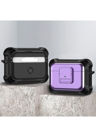 Airpods Uyumlu Pro Tpu + Pc İçin Anahtarlı Darbeye Dayanıklı Kulaklık Koruyucu Kılıf Mor