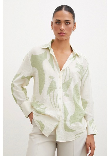 Never More V Yaka Modal Gömlek Yeşil