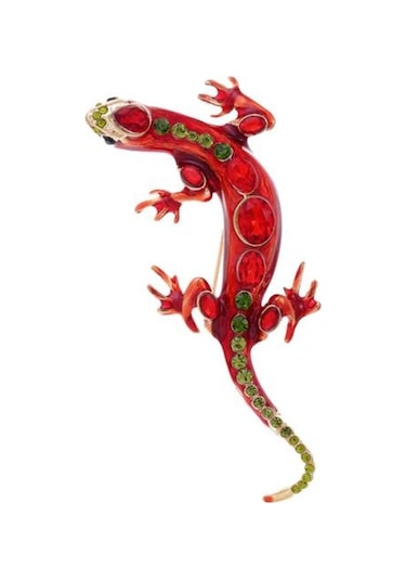 Kırmızı Vintage Sürüngen Şekilli Broş Zarif Sahte Kristal Pin Hayvan Şekli Erkek Giysileri Rozeti Moda Aksesuarları Kırmızı