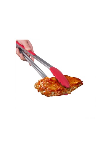 Xiyyadms Yüksek Isıya Dayanıklı Silikon Uçlu Paslanmaz Çelik Mutfak Maşası - 230 C'ye Kadar Kırmızı