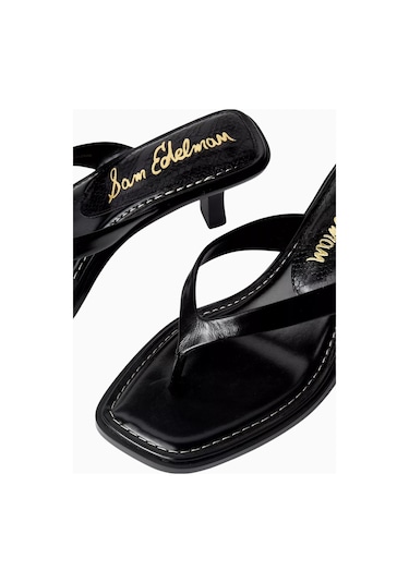 Sam Edelman Dollie 55 Siyah Deri, Ince Bantlı Orta Topuklu Parmak Arası Sandalet