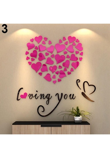 Pembe Romantik Aşk 3d Kalp Seni Seviyorum Duvar Sticker Dekor Dıy Çıkartması Ev Ofis Hediye Pembe