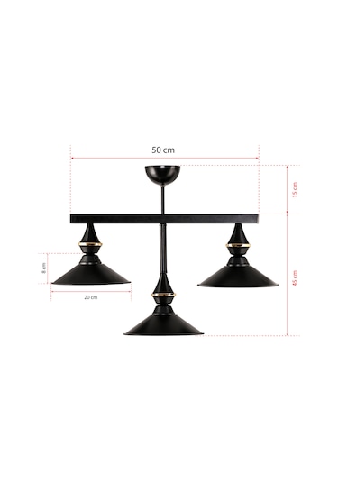 Dede Üçlü Ufo Sarkıt Avize Siyah Japon Şapkalı Siyah3