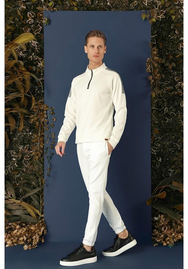 Swt 012 Swea Slim Fit Ekru Spor 47 - Sweatshırt Ekru