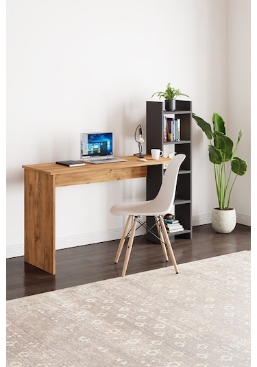 Kitaplıklı Fonksiyonel Çalışma Masası Atlantik Çam- Antrasit Gri