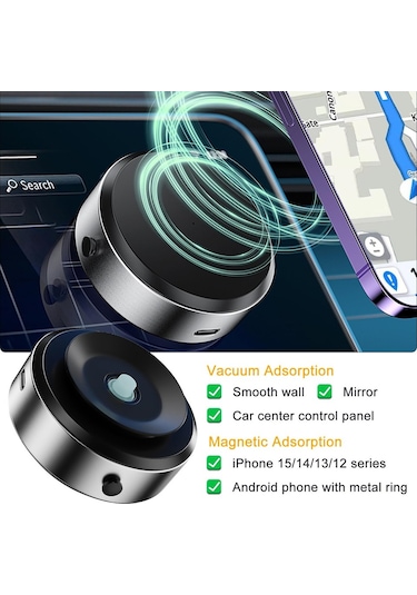 Soulader 360 Derece Dönebilen Evrensel Araç İçi Telefon Tutucu, Güvenli Ve Pratik Cam Montajlı Cep Telefonu Askılık Gümüş