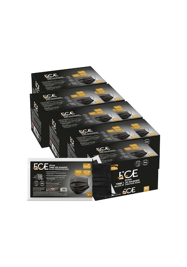 Ece Full Ultrasonik Tek Tek Paketli Meltblownlu Maske 400 Adet Siyah